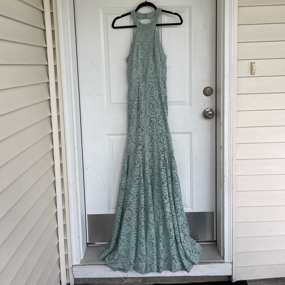 B Darlin Dresses & Skirts - Beautiful sage sparkly lace maxi prom dress